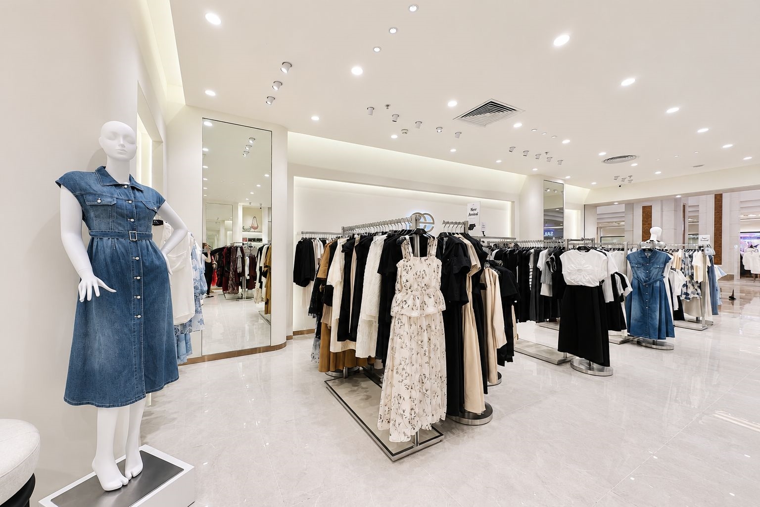 Spotlight âm trần ứng dụng trong showroom thời trang giúp làm nổi bật chất liệu, màu sắc sản phẩm