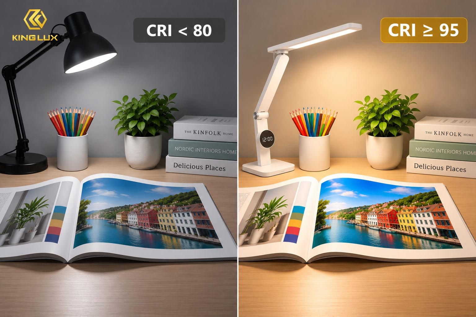 Đèn bàn có CRI càng cao thì khả năng tái hiện màu sắc đồ vật càng tự nhiên, chân thực
