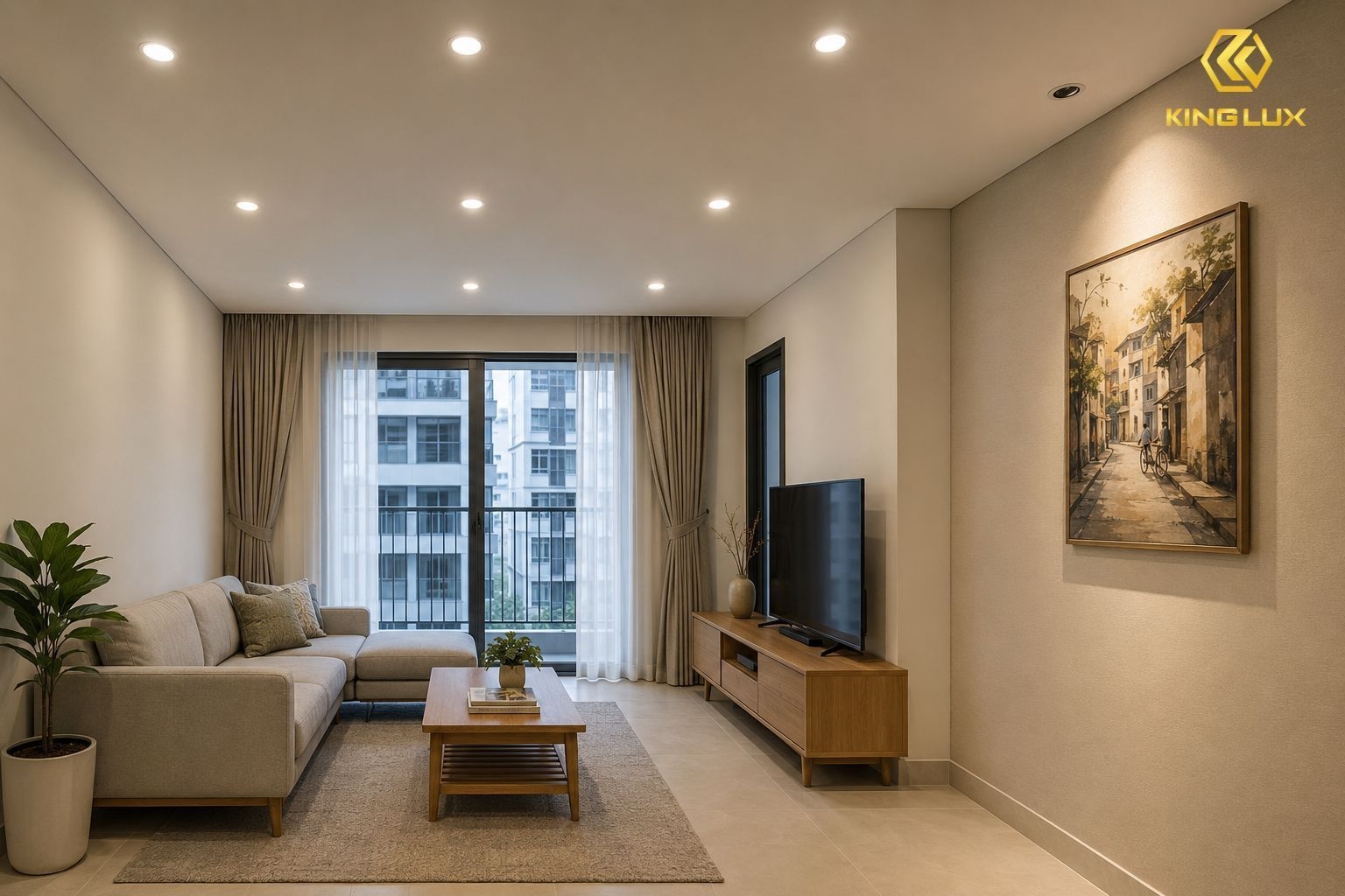 Đèn downlight được sử dụng phổ biển trong phòng khách